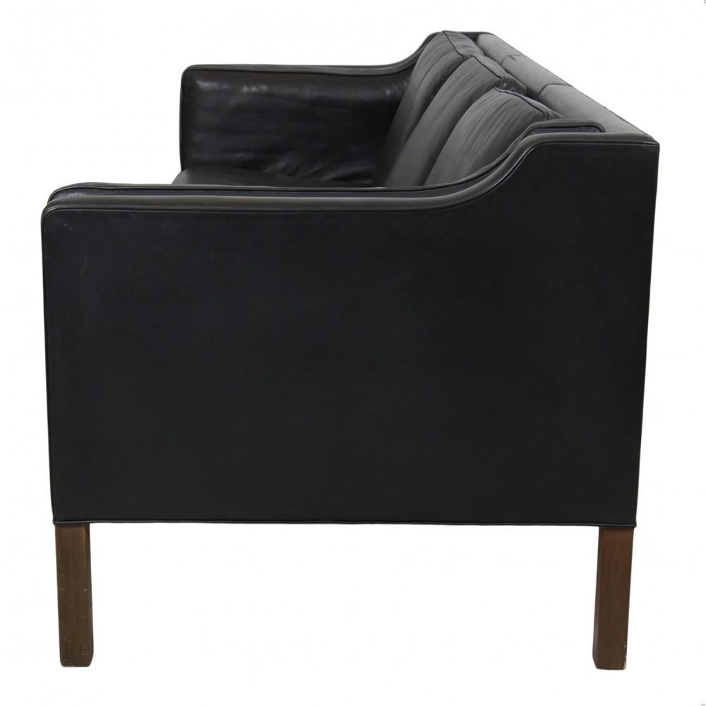 Børge Mogensen 3 Seater Sofa 2213 in Original Black Leather For Sale 5