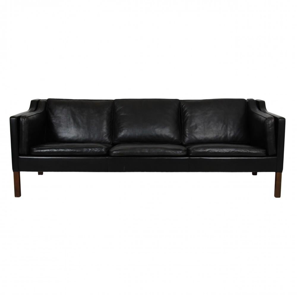 Scandinavian Modern Børge Mogensen 3 Seater Sofa 2213 in Original Black Leather