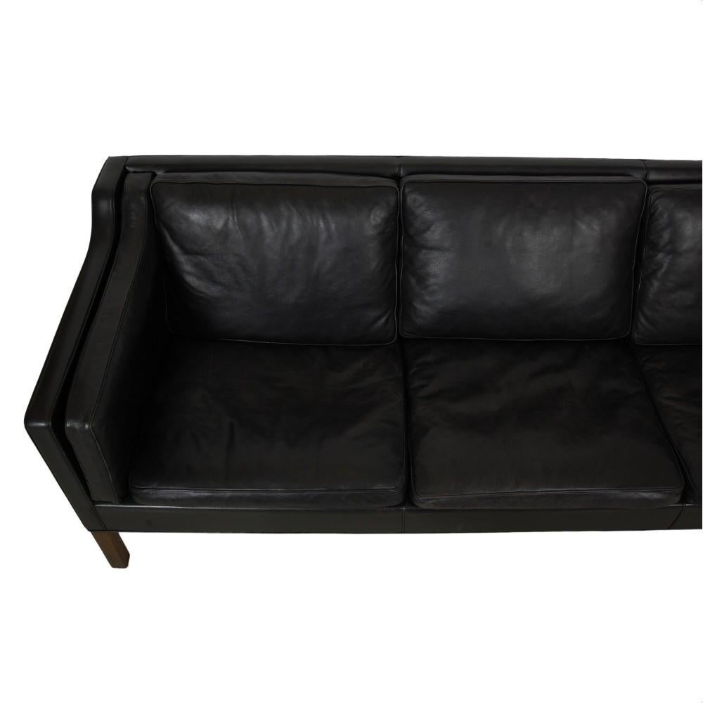 Danish Børge Mogensen 3 Seater Sofa 2213 in Original Black Leather