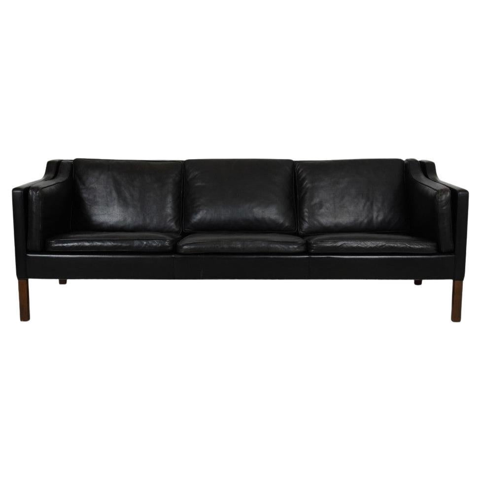 Børge Mogensen 3-Sitzer Sofa 2213 in Original Schwarzem Leder im Angebot