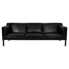 Used Børge Mogensen 3 Seater Sofa 2213 in Original Black Leather