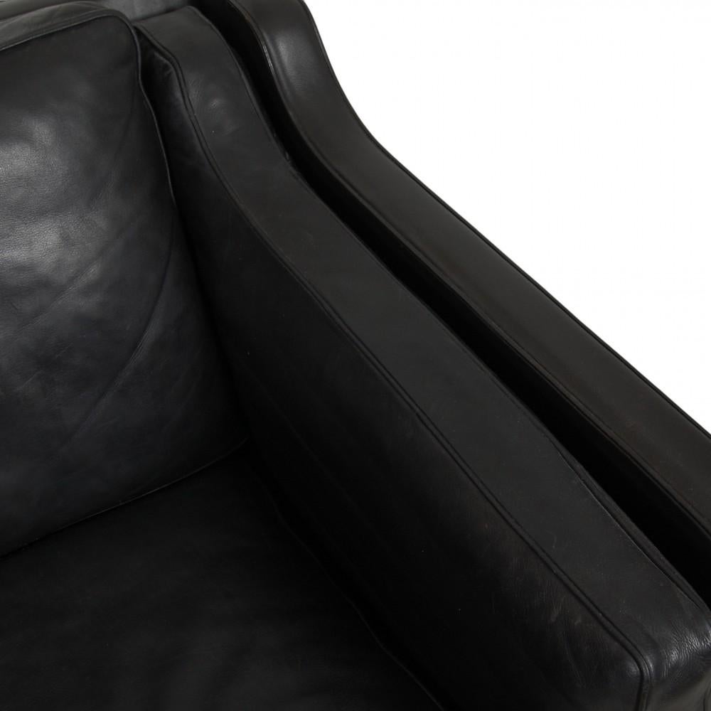 Børge Mogensen 3 Seater Sofa 2213 in Patinated Black Leather For Sale 4