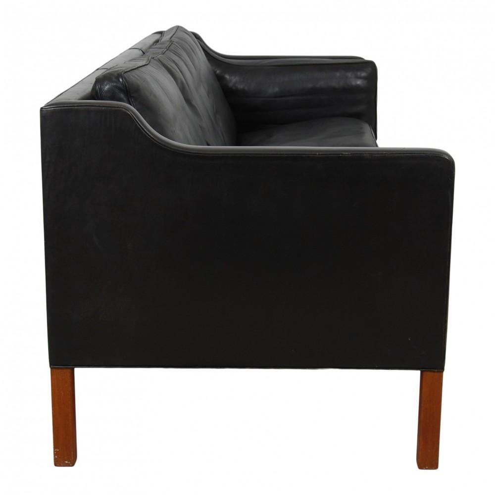 Børge Mogensen 3 Seater Sofa 2213 in Patinated Black Leather 6