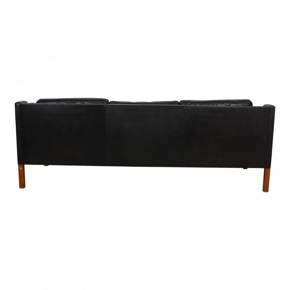 Børge Mogensen 3 Seater Sofa 2213 in Patinated Black Leather For Sale 8
