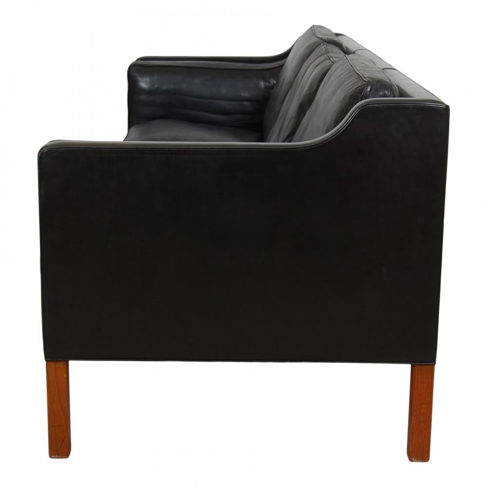 Mid-20th Century Børge Mogensen 3 Seater Sofa 2213 in Patinated Black Leather For Sale