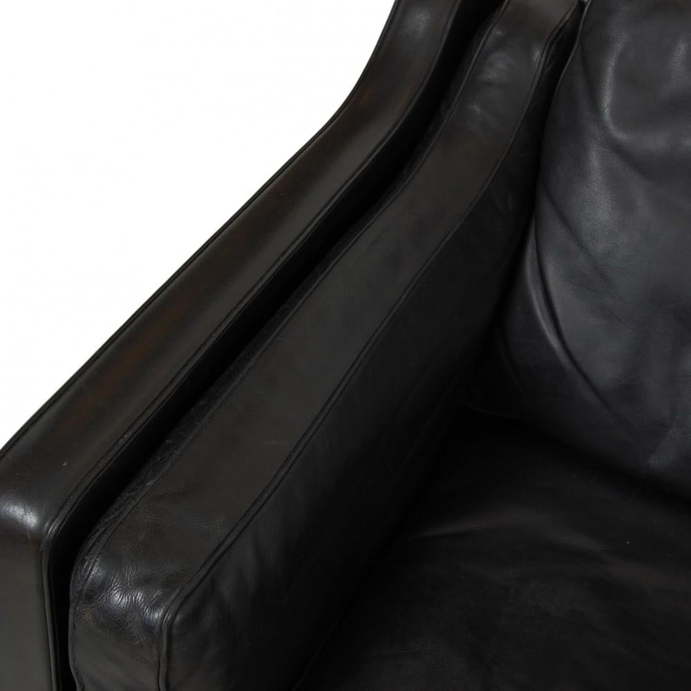 Børge Mogensen 3 Seater Sofa 2213 in Patinated Black Leather For Sale 3