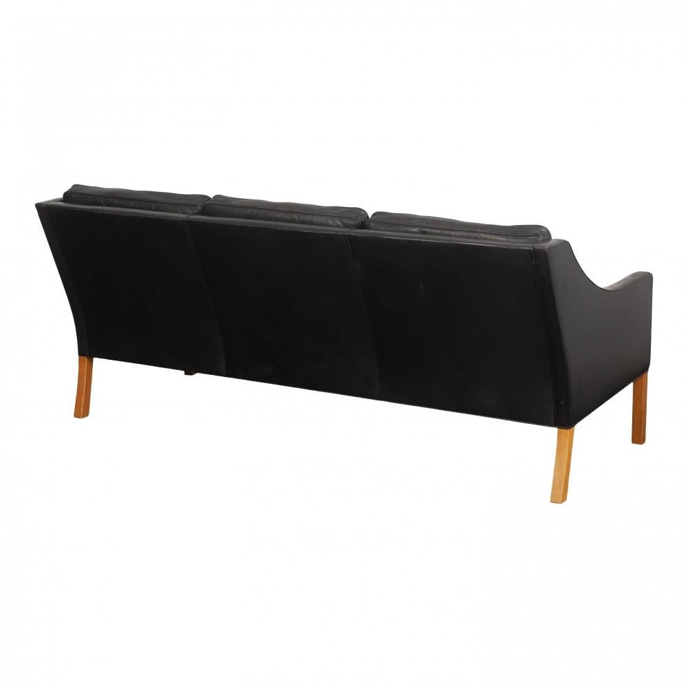 Scandinavian Modern  Børge Mogensen 3 Pers 2209 Sofa with Patinated Black Leather For Sale