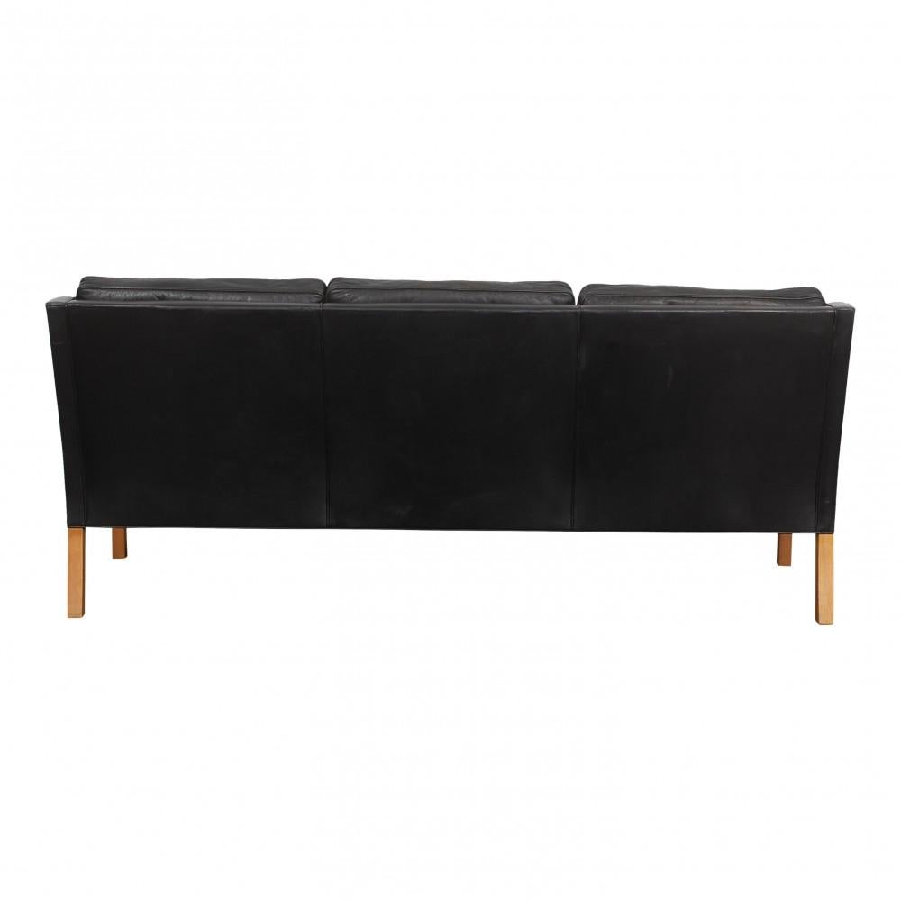 Danish  Børge Mogensen 3 Pers 2209 Sofa with Patinated Black Leather For Sale