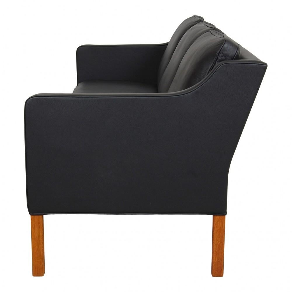 Børge Mogensen 3pers Sofa 2323 Newly Upholstered with Black Bison Leather 1