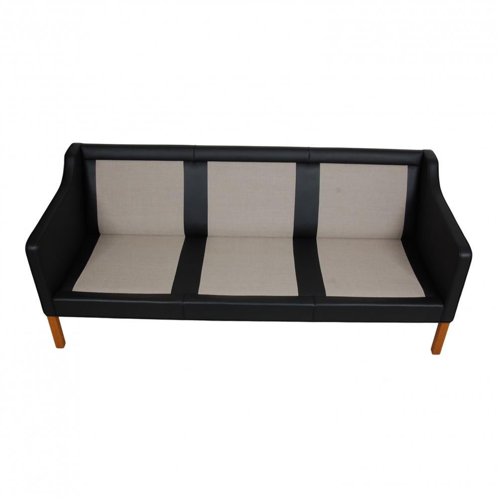 Børge Mogensen 3pers Sofa 2323 Newly Upholstered with Black Bison Leather 2