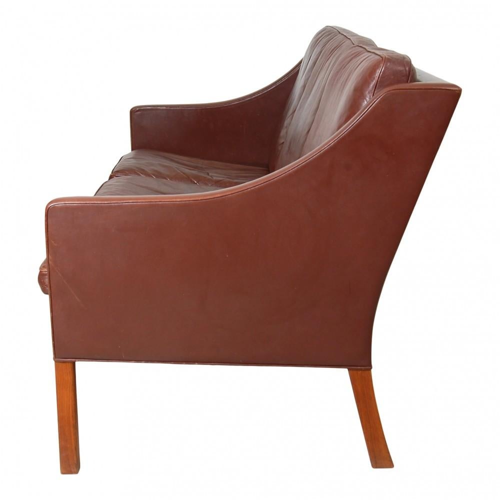 Scandinavian Modern Børge Mogensen 3, Seater Sofa Model 2209 in Brown Leather For Sale