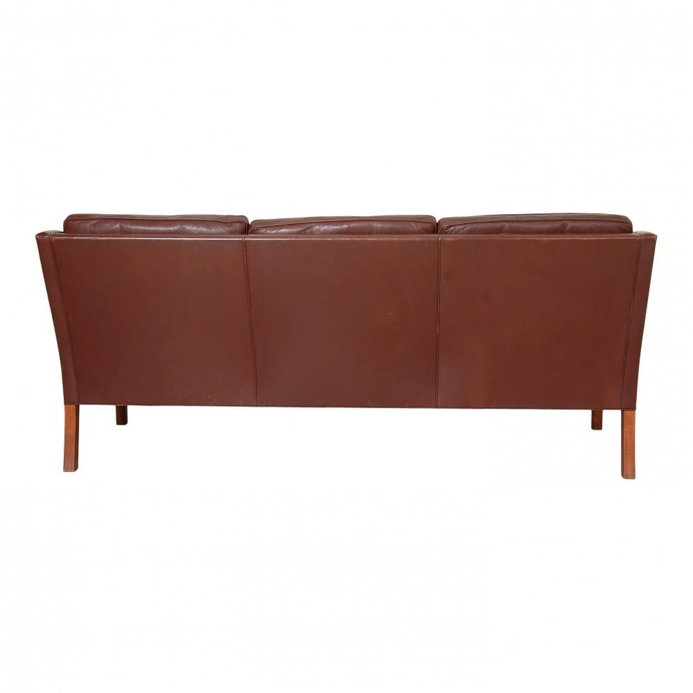 Danish Børge Mogensen 3, Seater Sofa Model 2209 in Brown Leather For Sale