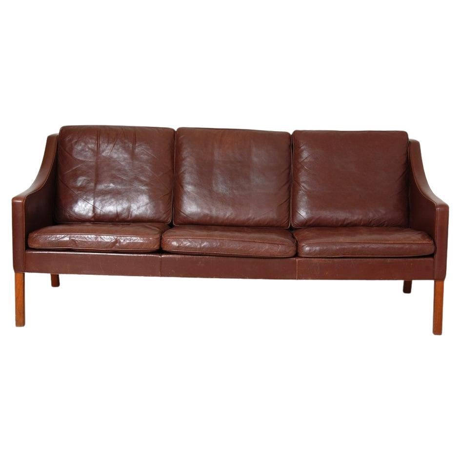 Børge Mogensen 3, Seater Sofa Model 2209 in Brown Leather For Sale