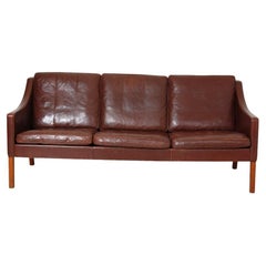 Børge Mogensen 3, Seater Sofa Model 2209 in Brown Leather