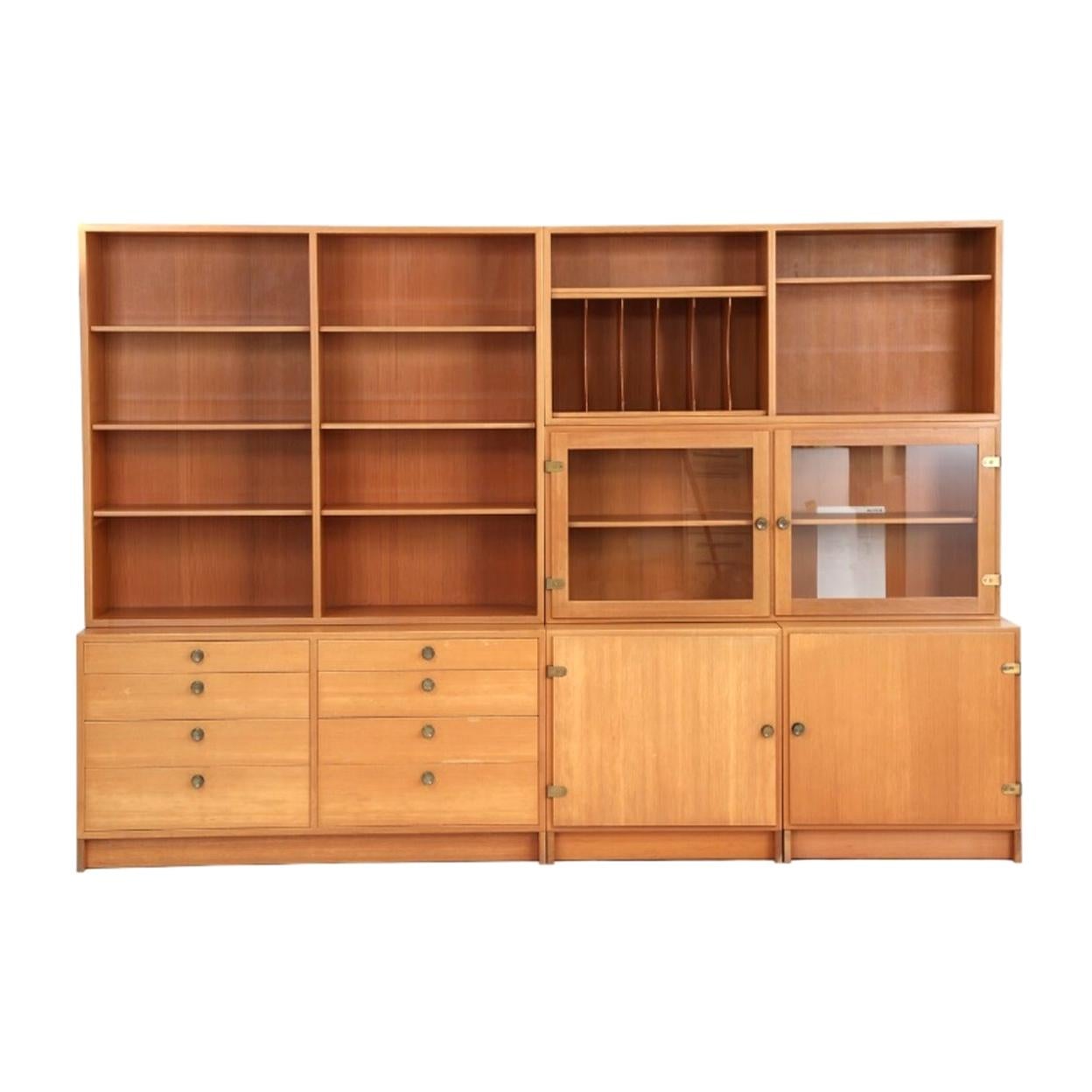 Børge Mogensen 4 Paneled Shelving and Storage Cabinet in Wood and Glass For Sale