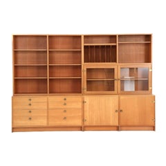 Used Børge Mogensen 4 Paneled Shelving and Storage Cabinet in Wood and Glass