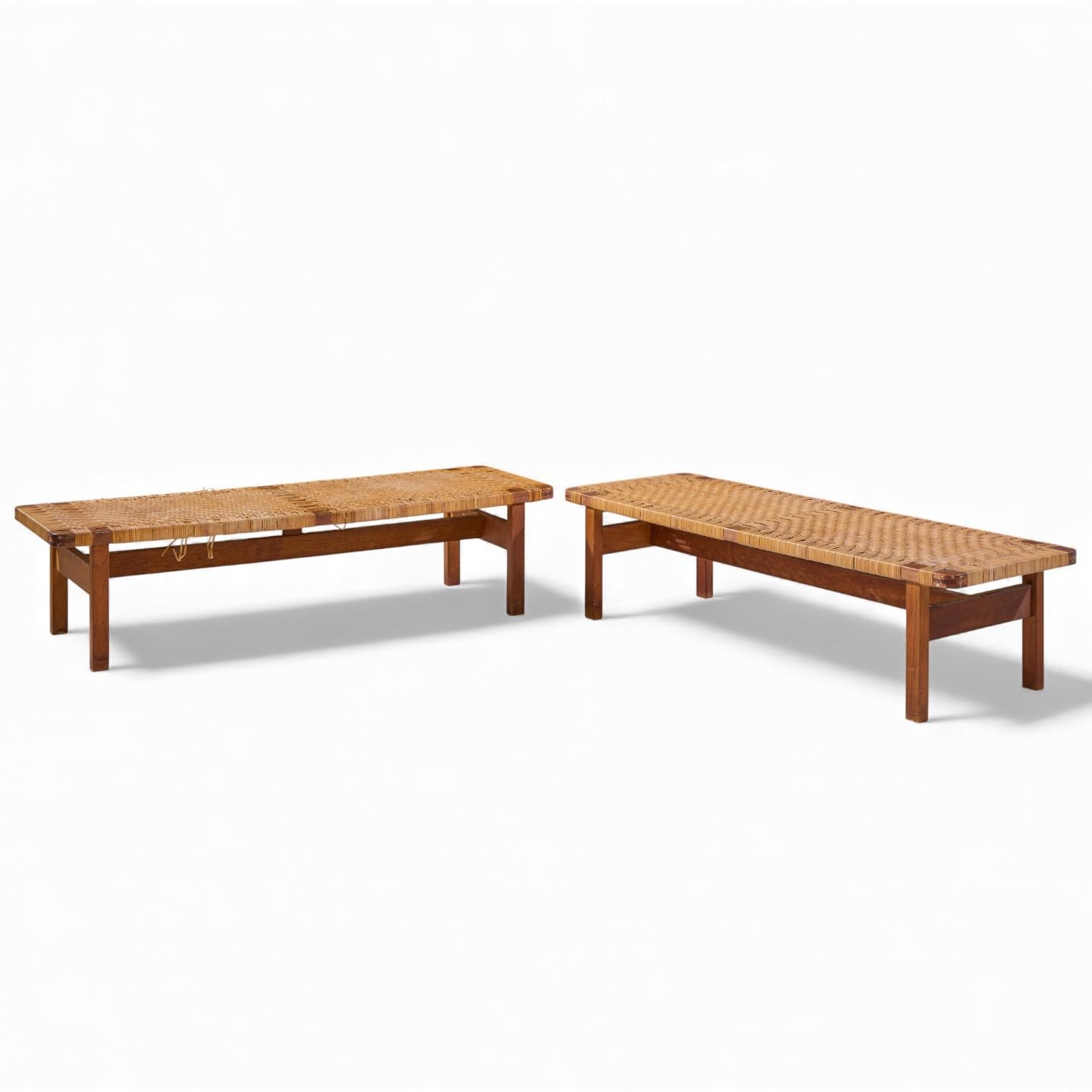 Børge Mogensen 5272 for Fredericia Danish Teak and Rattan Benches - Pair Moderno de mediados de siglo en venta