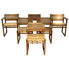 Børge Mogensen, 6 Dining Chairs in Oak and Woven Cane, Denmark, 1957