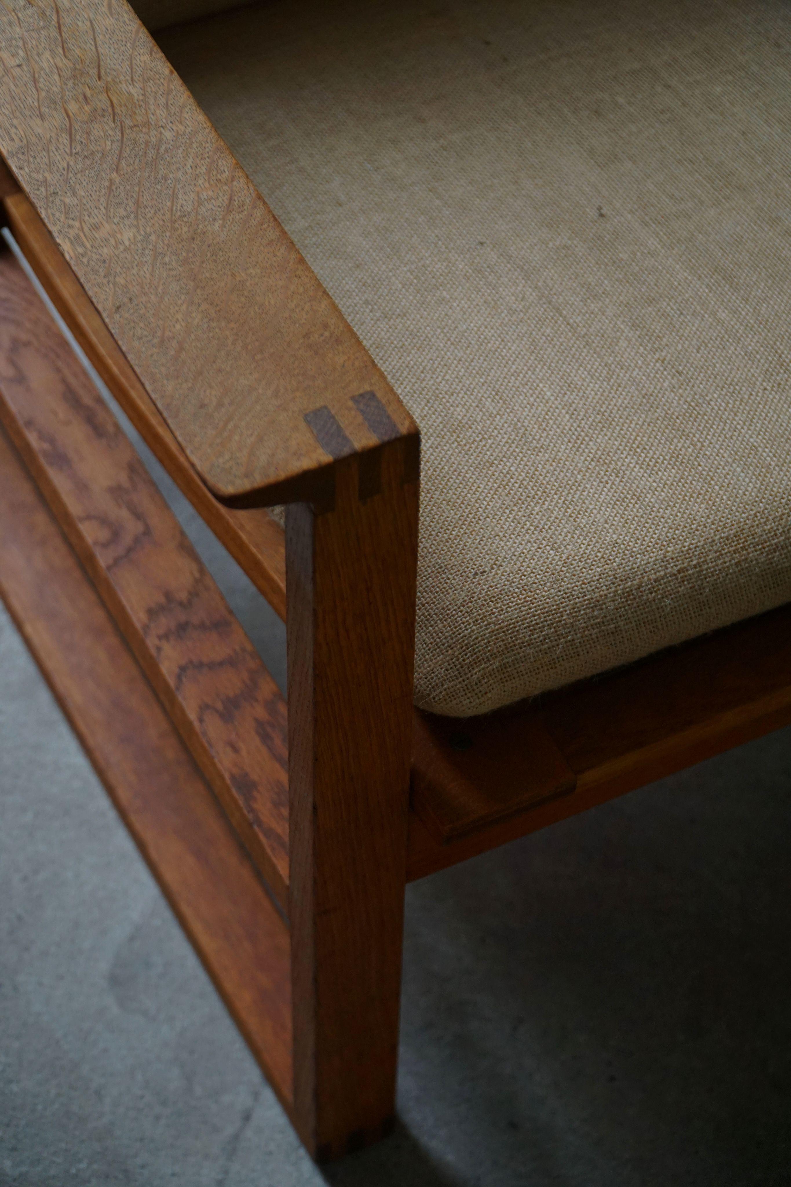 Børge Mogensen, paire de chaises longues BM2256 en Oak Oak et Hessian, Danemark, années 1960 en vente 10