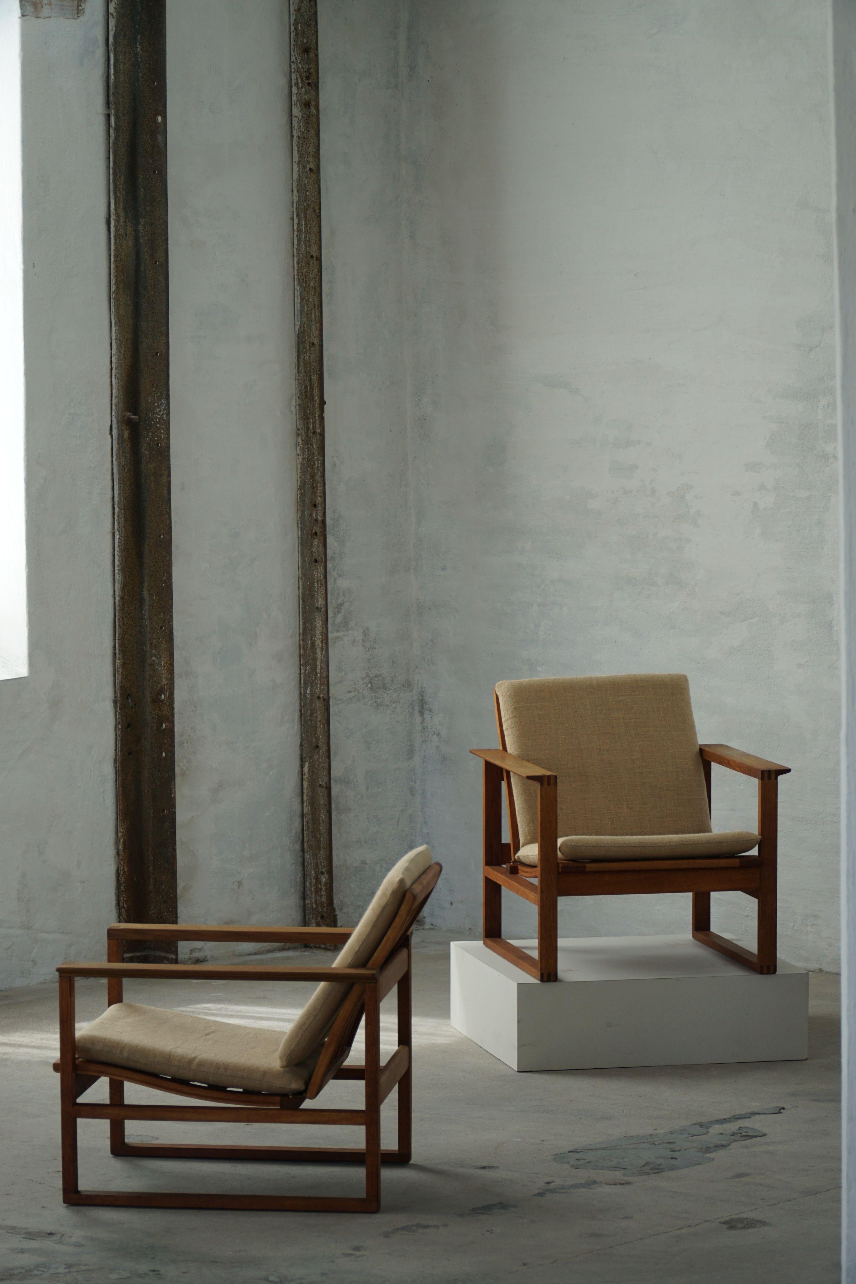 Scandinave moderne Børge Mogensen, paire de chaises longues BM2256 en Oak Oak et Hessian, Danemark, années 1960 en vente