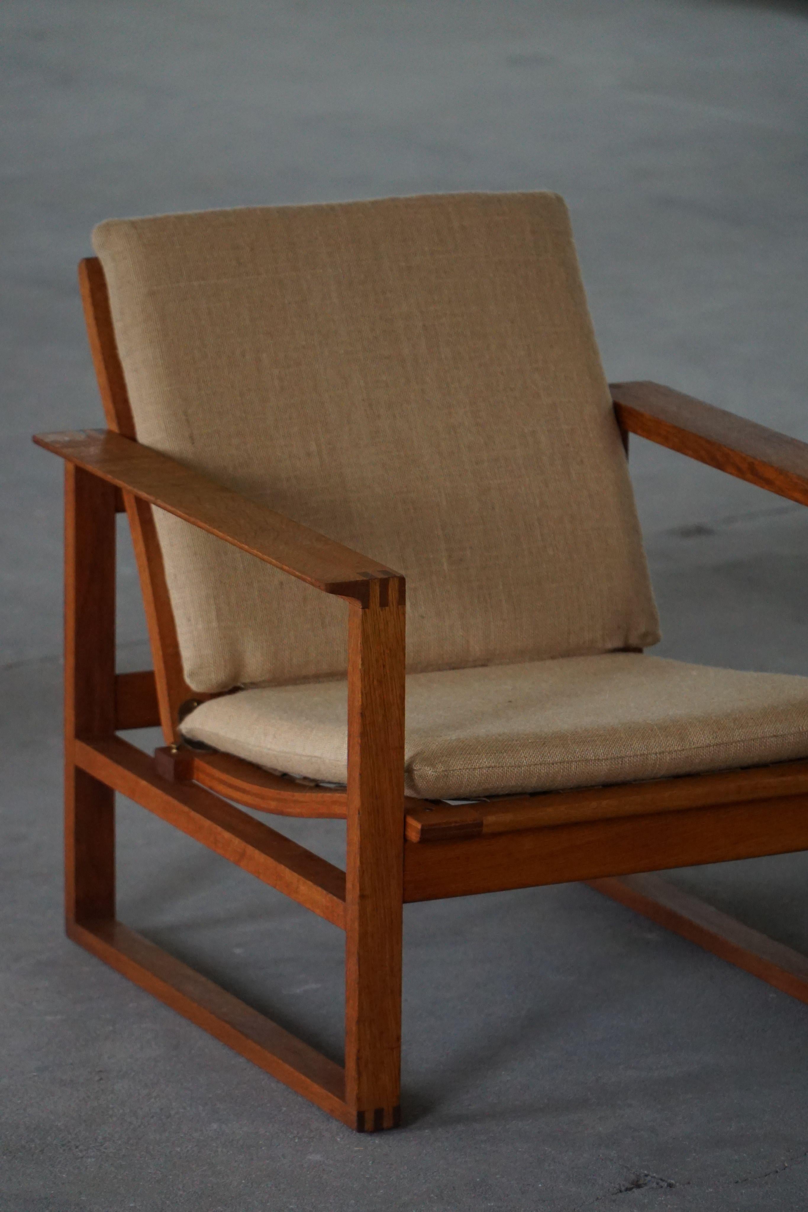 Børge Mogensen, paire de chaises longues BM2256 en Oak Oak et Hessian, Danemark, années 1960 Bon état - En vente à Odense, DK