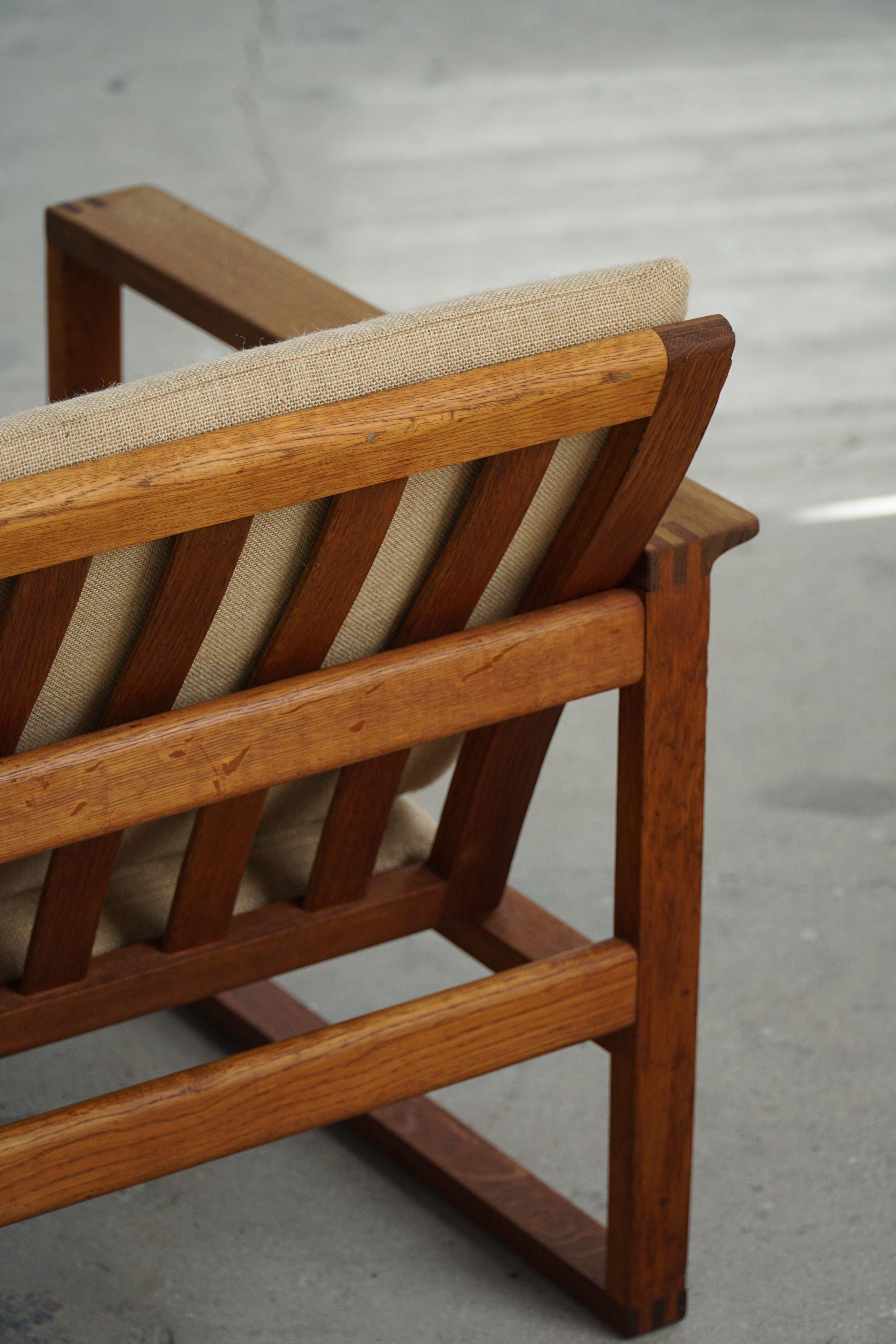20ième siècle Børge Mogensen, paire de chaises longues BM2256 en Oak Oak et Hessian, Danemark, années 1960 en vente