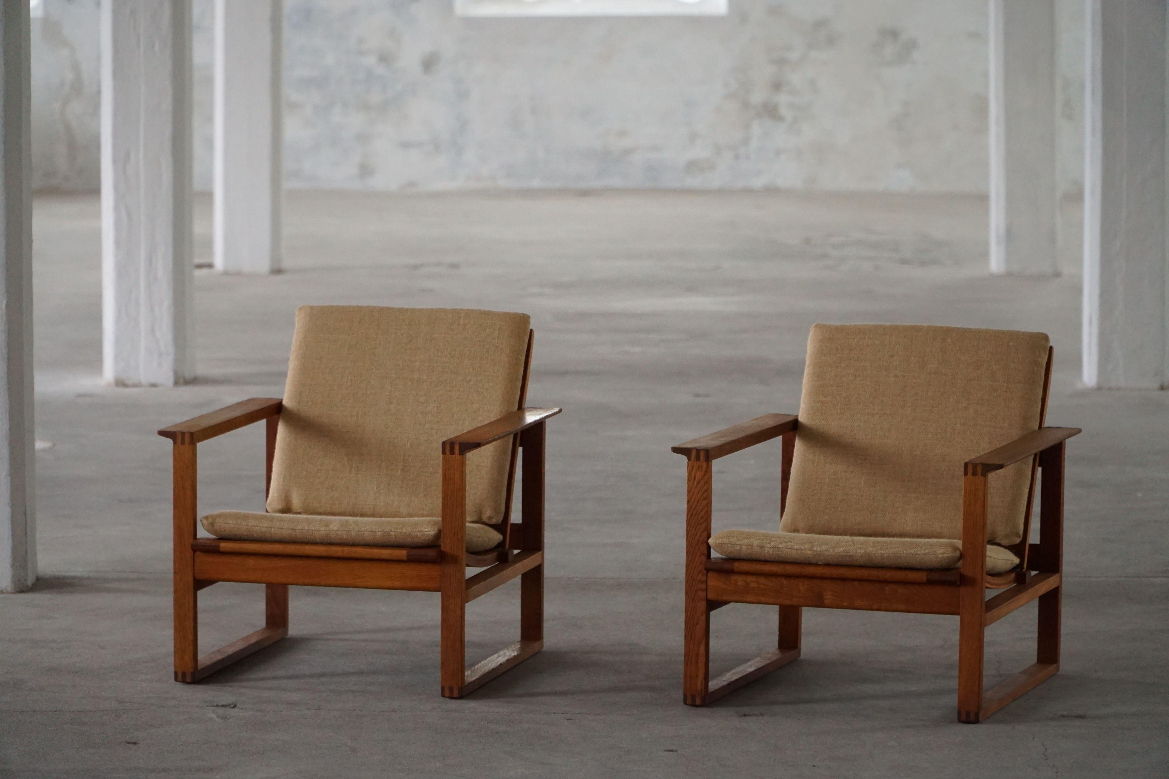 Børge Mogensen, paire de chaises longues BM2256 en Oak Oak et Hessian, Danemark, années 1960 en vente 2