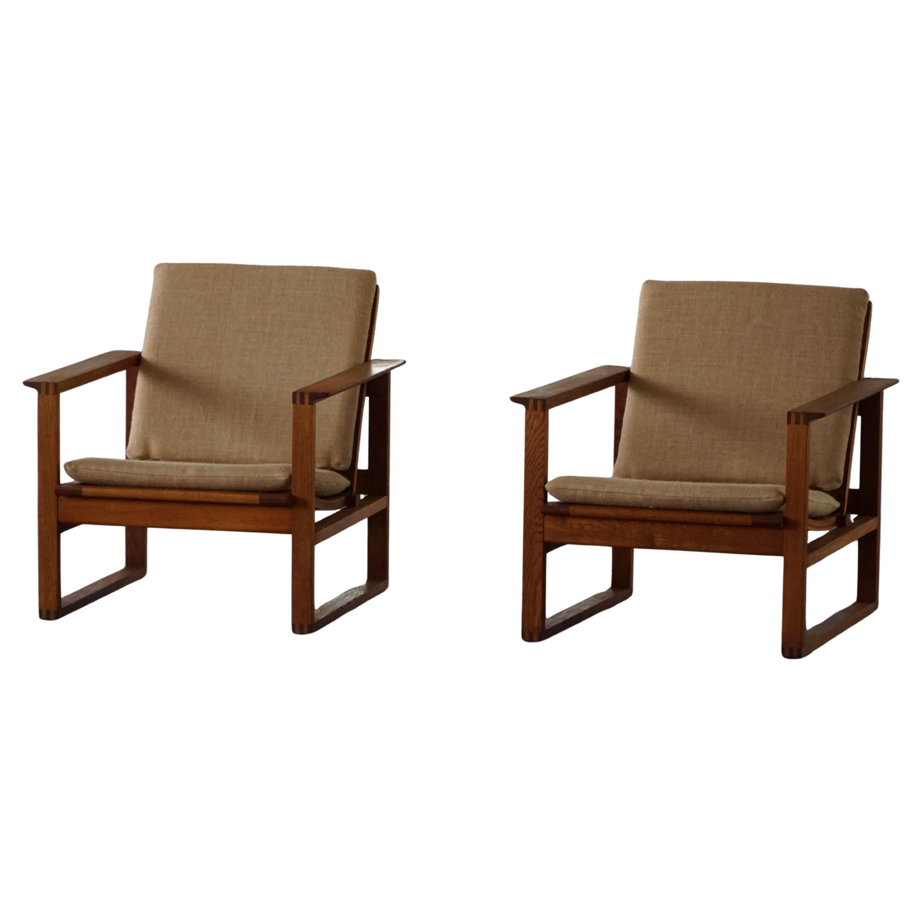 Børge Mogensen, Ein Paar BM2256 Loungesessel in Eiche & Hessisch, Dänemark, 1960er Jahre