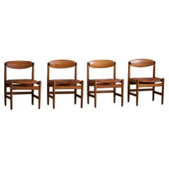 Børge Mogensen, A Set of 4 Dining Chairs in Pine & Leather, Mid Century, 1960s
