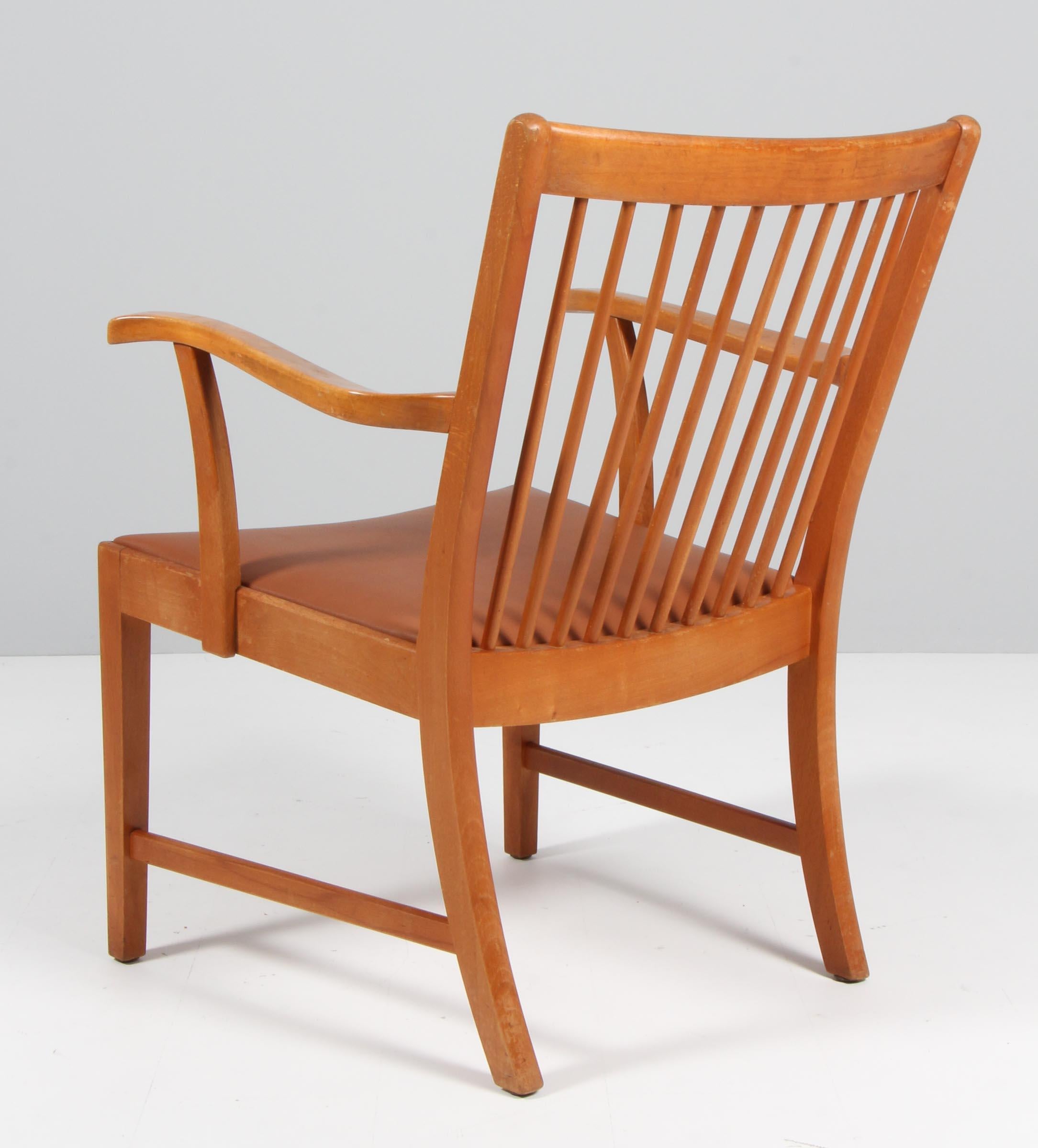 Late 20th Century Børge Mogensen Armchair, Beech and Aniline Leather