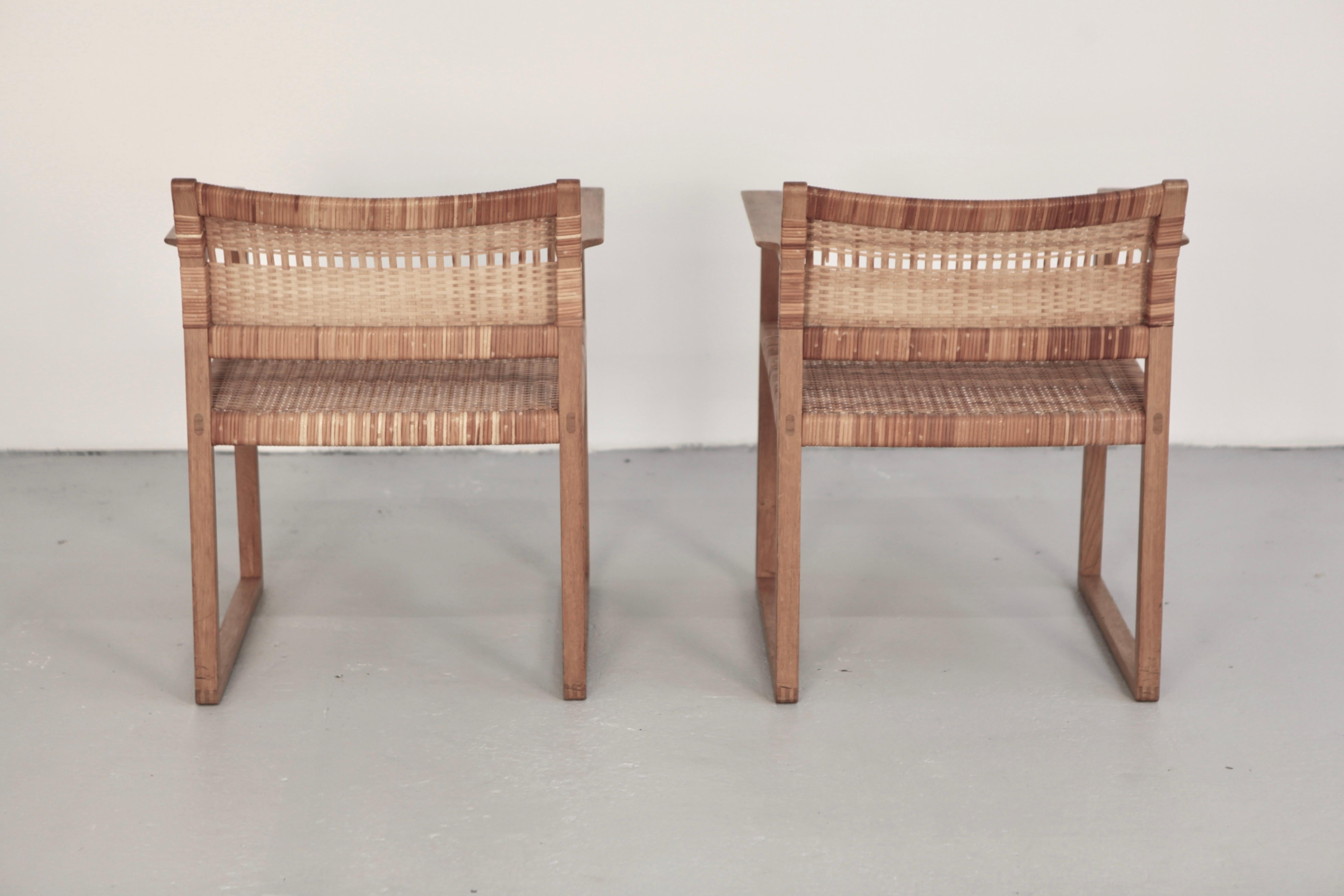 Scandinavian Modern Børge Mogensen, Armchairs in Oak and Woven Cane, BM-62, Denmark, 1957