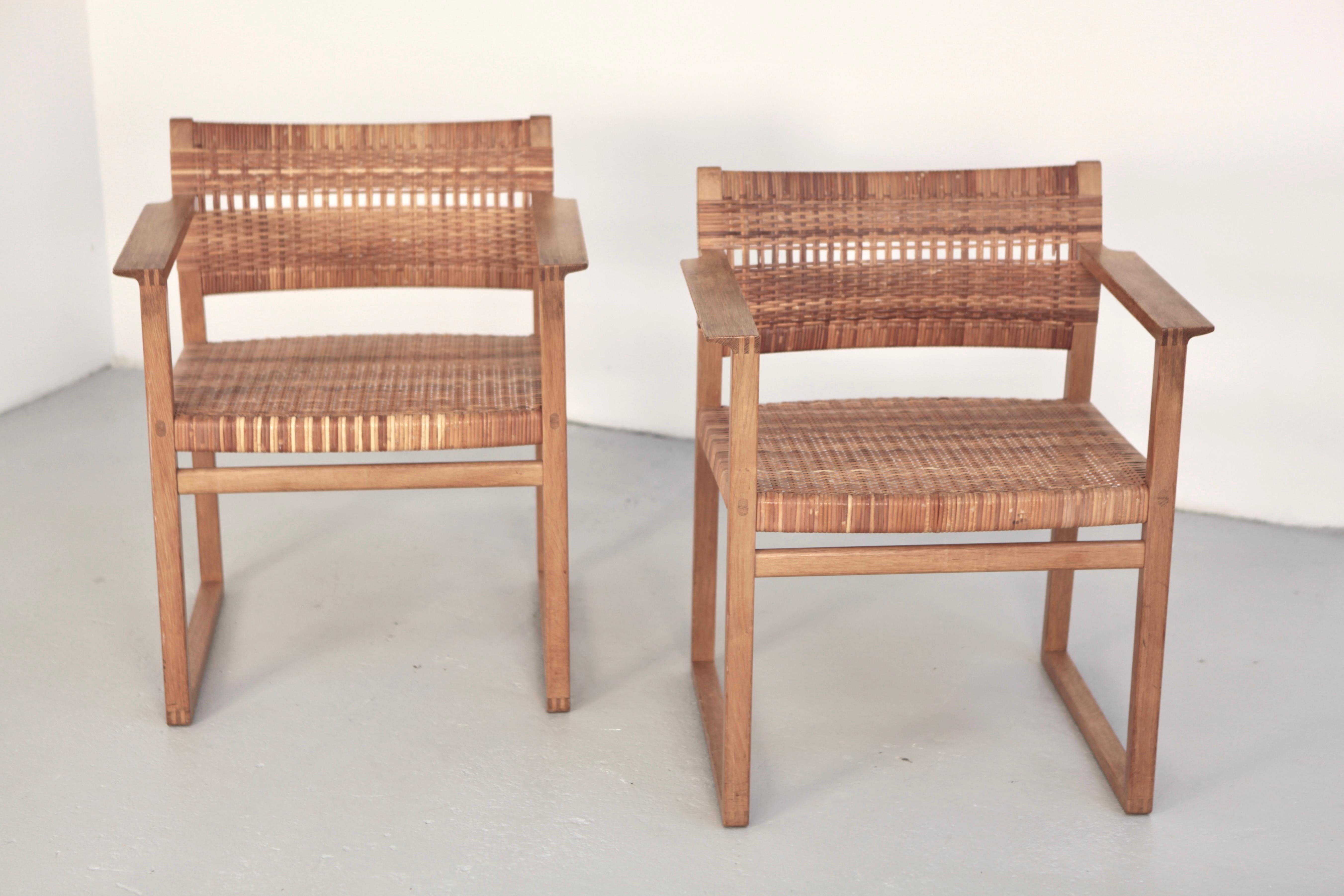 Mid-20th Century Børge Mogensen, Armchairs in Oak and Woven Cane, BM-62, Denmark, 1957