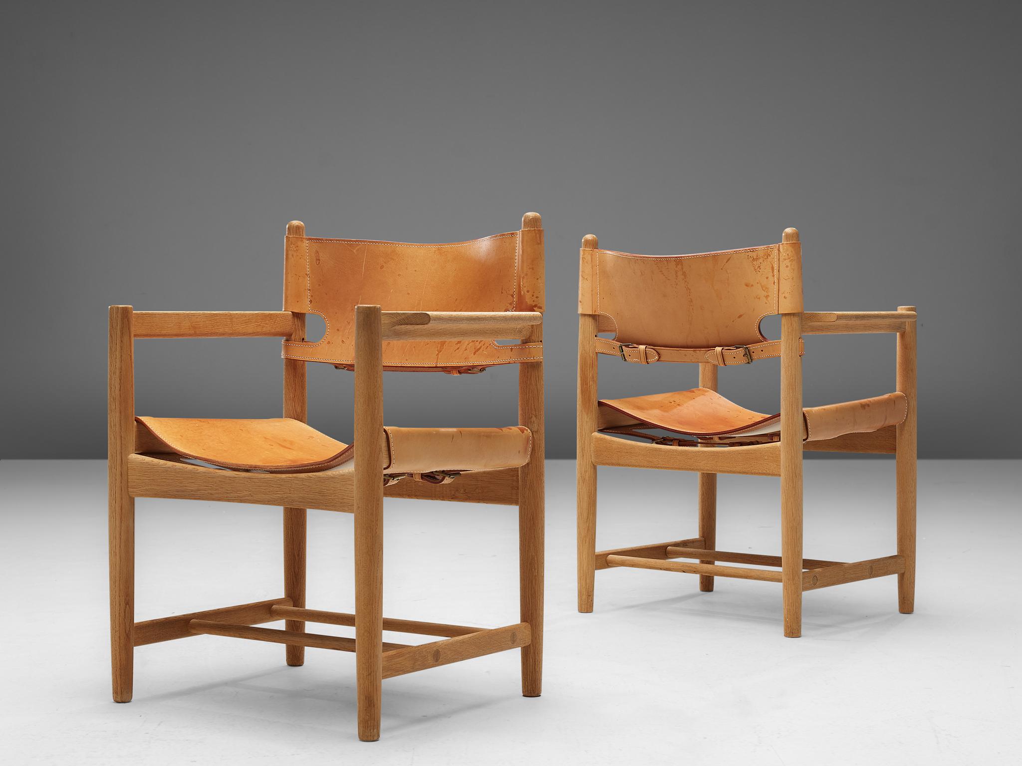 Leather Børge Mogensen Armchairs in Solid Oak