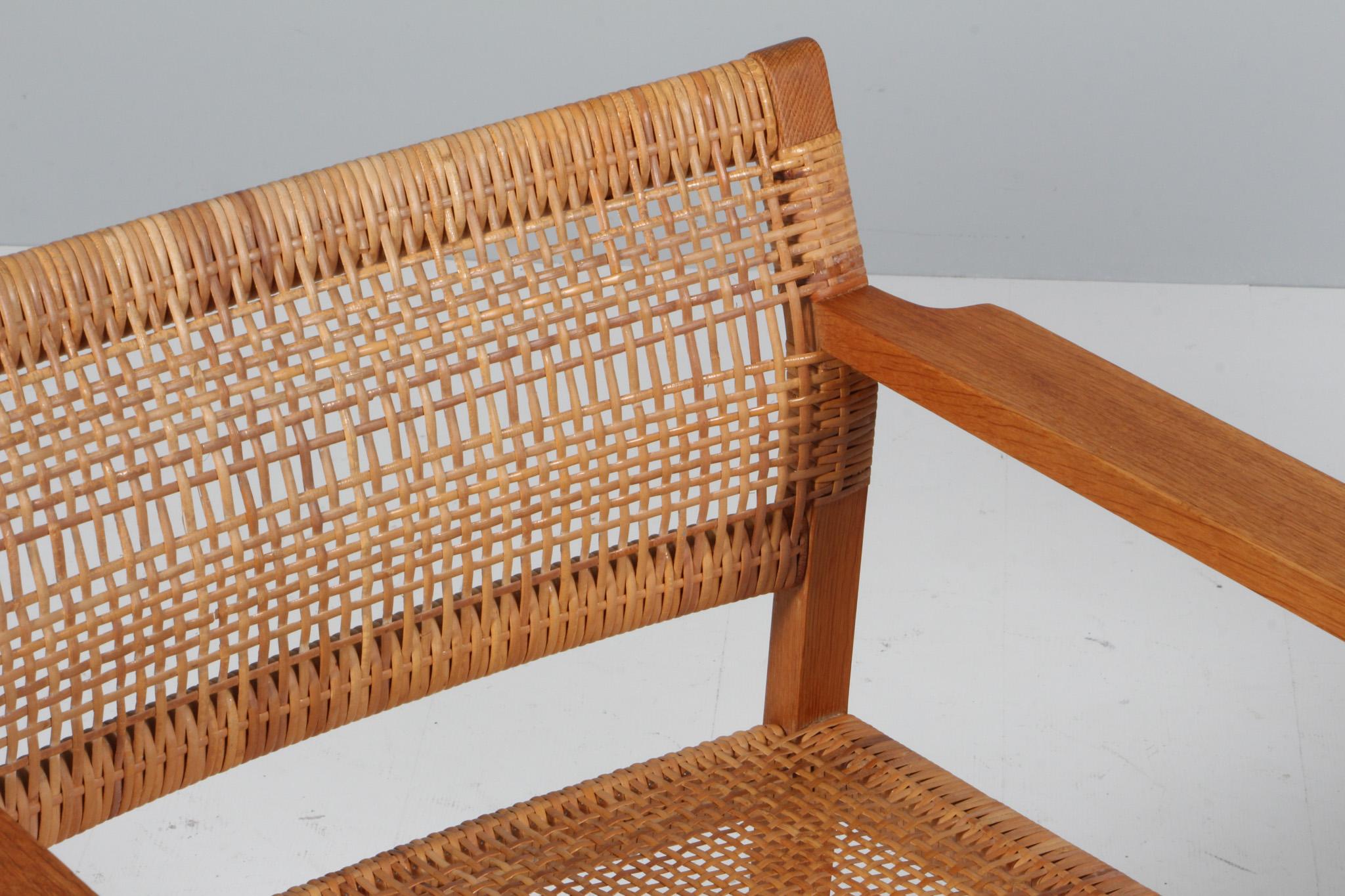 Scandinavian Modern Børge Mogensen arn chairs with cane seat, oak, BM62