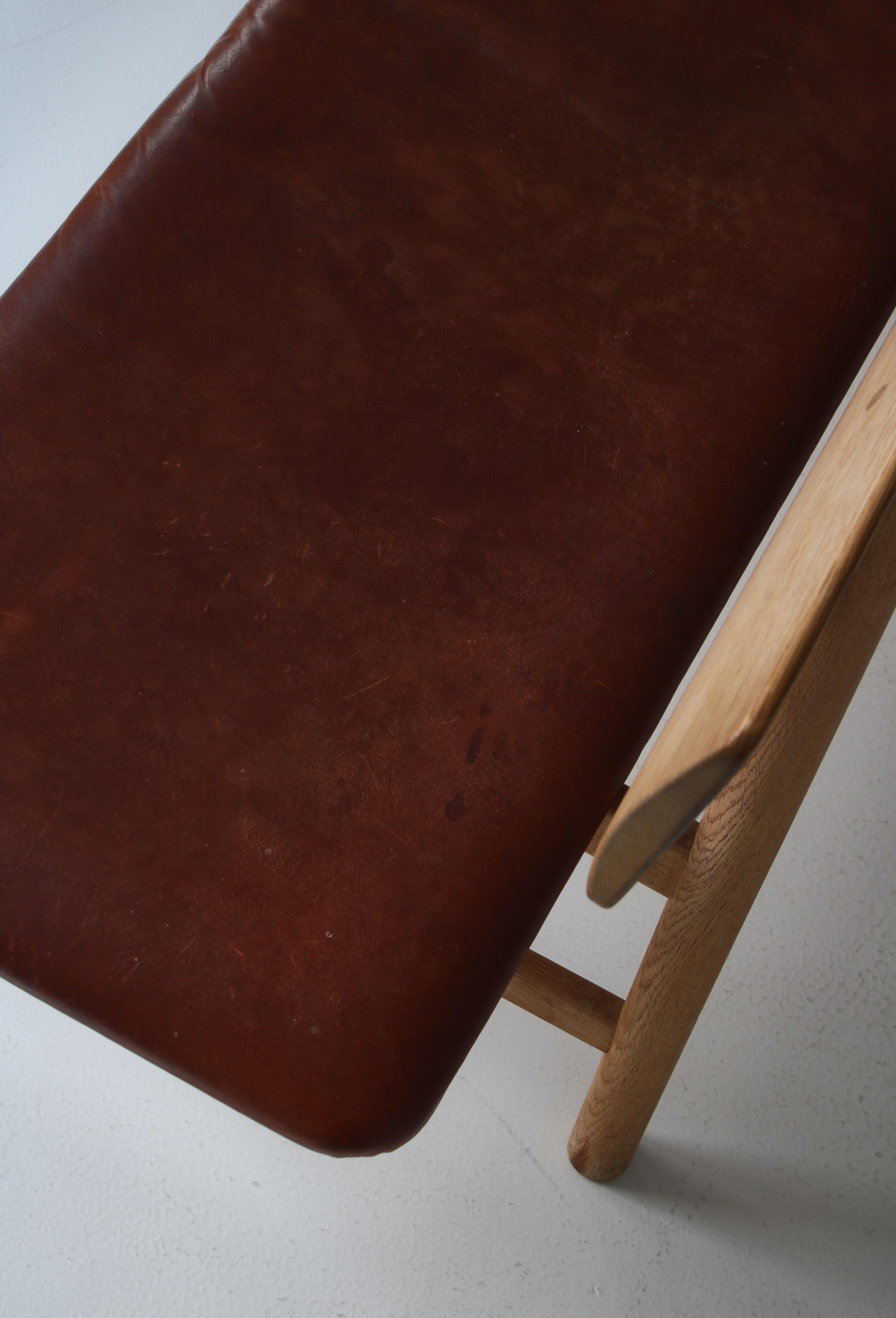 Mid-20th Century Børge Mogensen Bench in Oak & Natural Leather, Model 3171, Denmark, 1950s