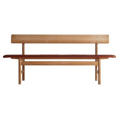 Børge Mogensen Bench in Oak & Natural Leather, Model 3171, Denmark, 1950s