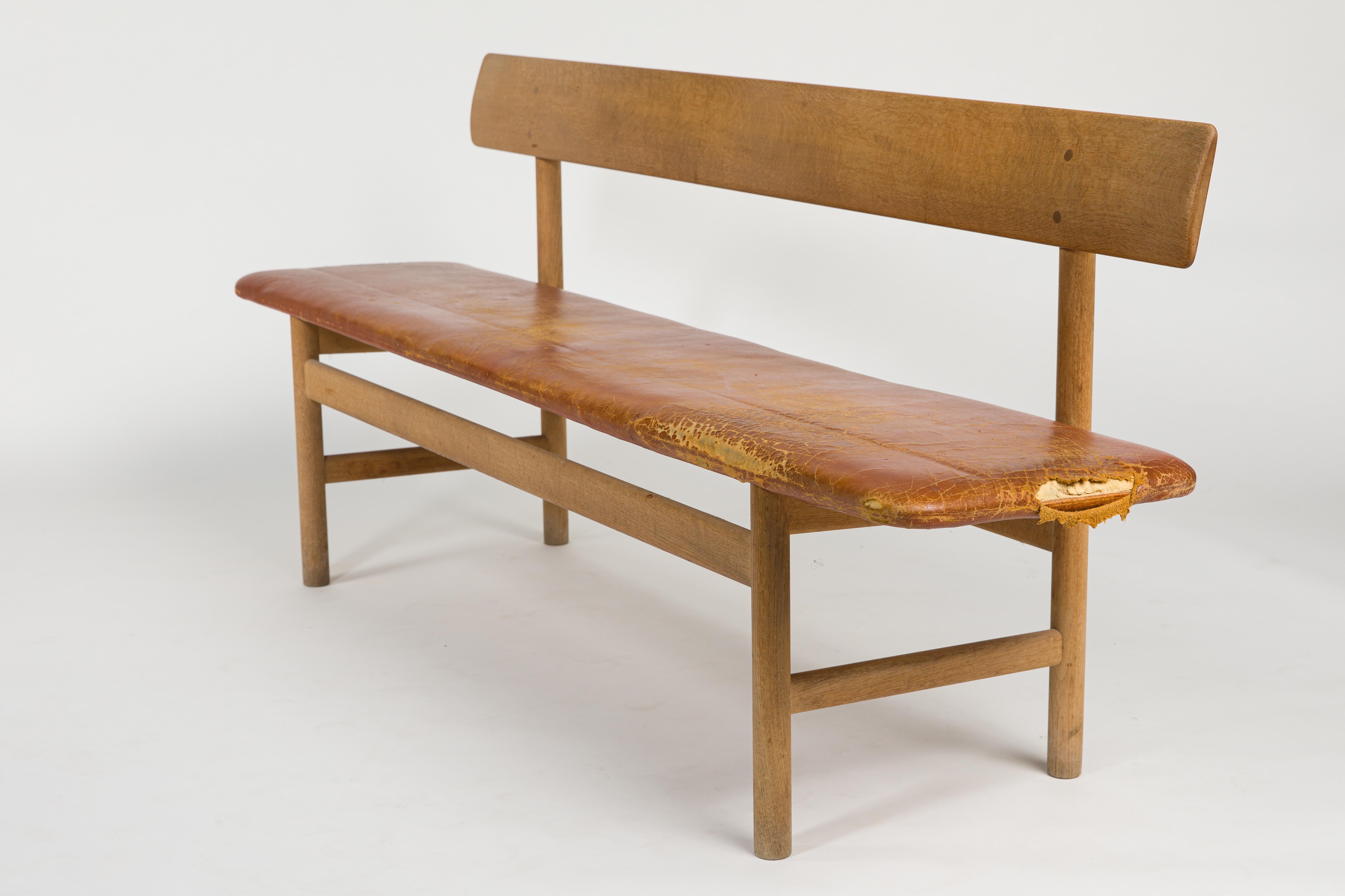 Mid-Century Modern Børge Mogensen Bench Model 3171 for Fredericia Møbelfabrik Seat Leather