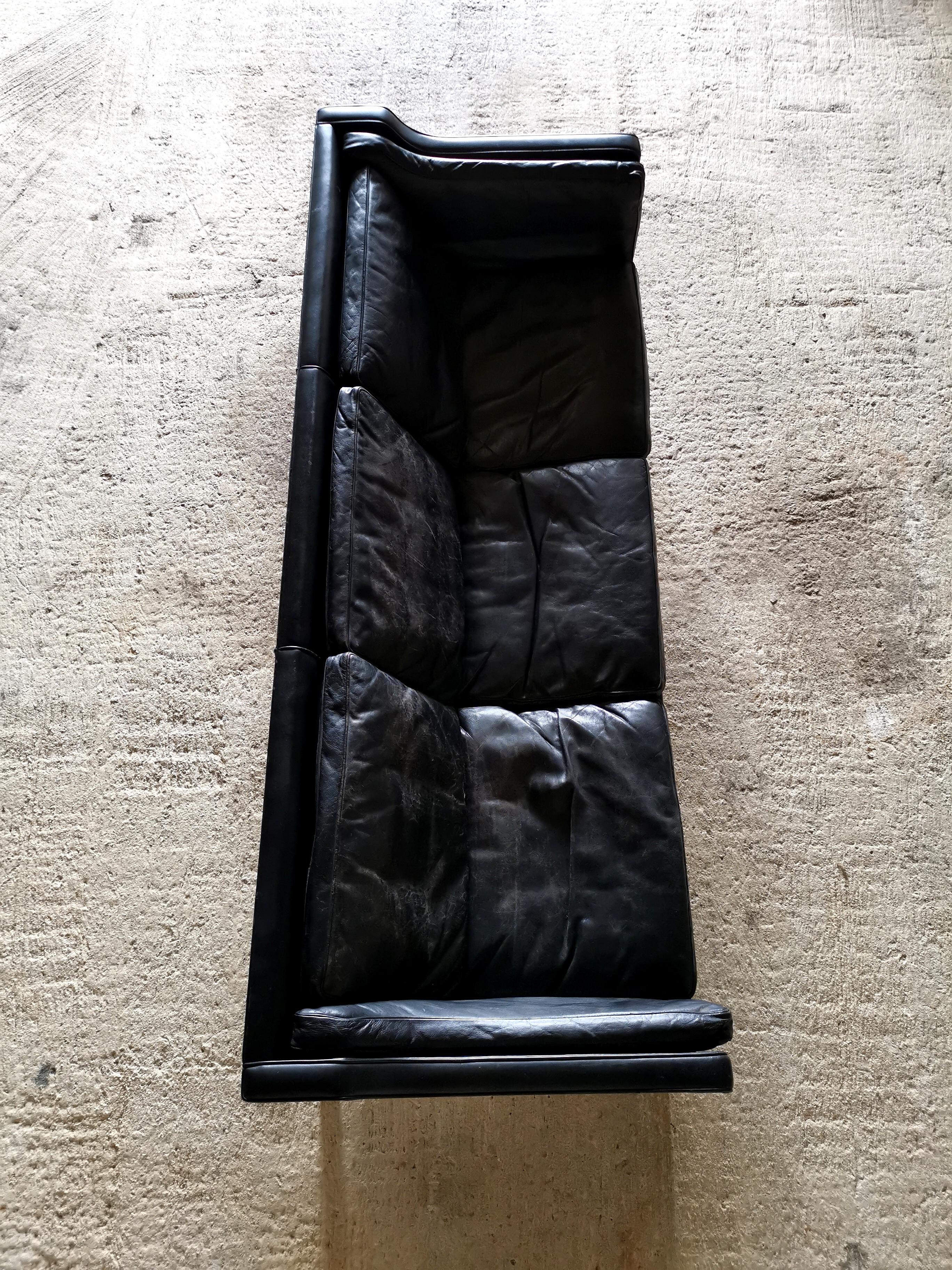 Mid-20th Century Børge Mogensen Black Leather 3 seat Sofa 2213 Fredericia Furniture Denmark 1960s For Sale