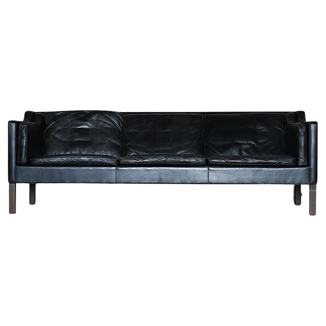 Børge Mogensen Black Leather 3 seat Sofa 2213 Fredericia Furniture Denmark 1960s For Sale