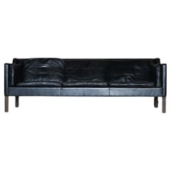 Børge Mogensen Black Leather 3 seat Sofa 2213 Fredericia Furniture Denmark 1960s
