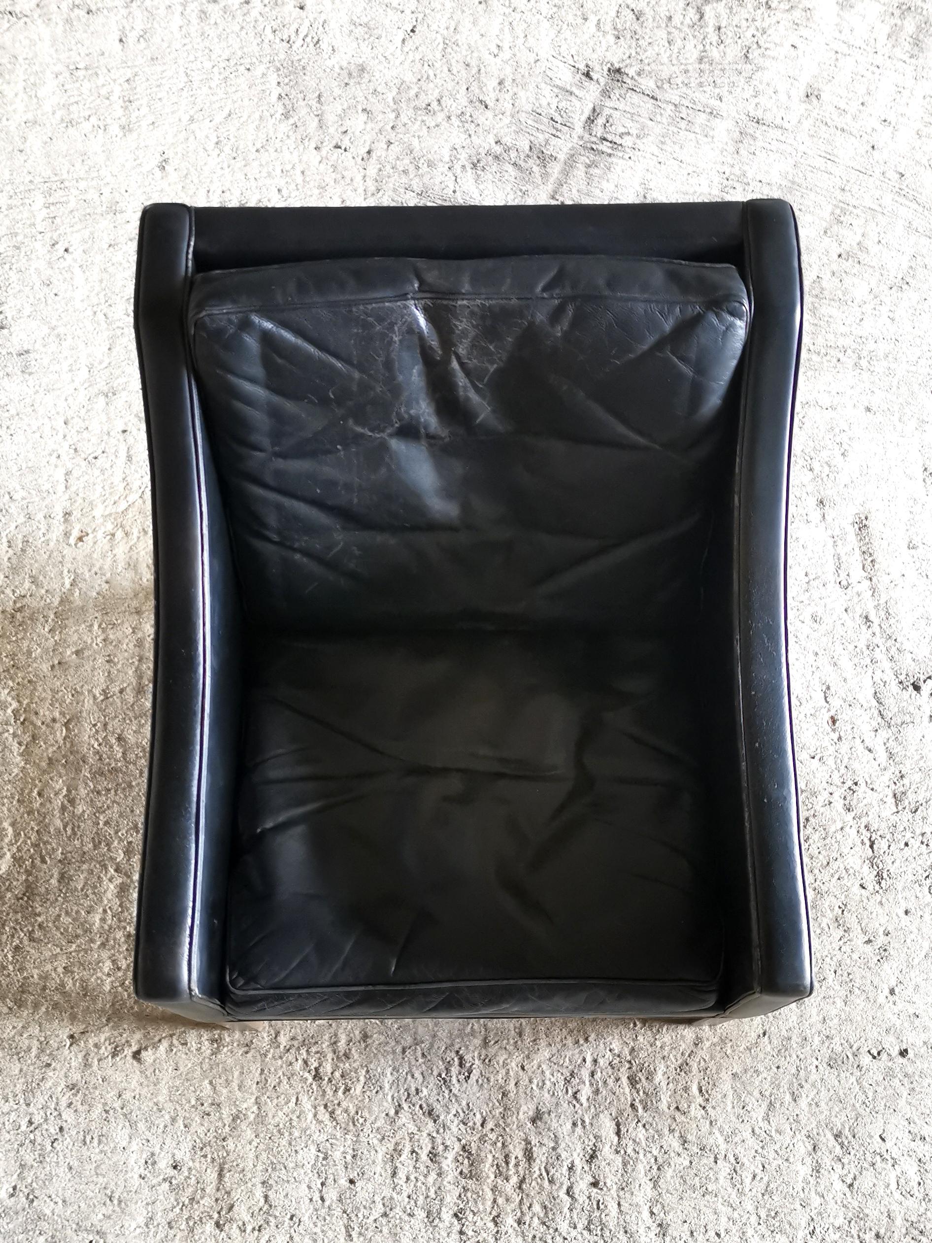 Mid-20th Century Børge Mogensen Black Leather Lounge Chair 2207 Fredericia Furniture Denmark 1960 For Sale