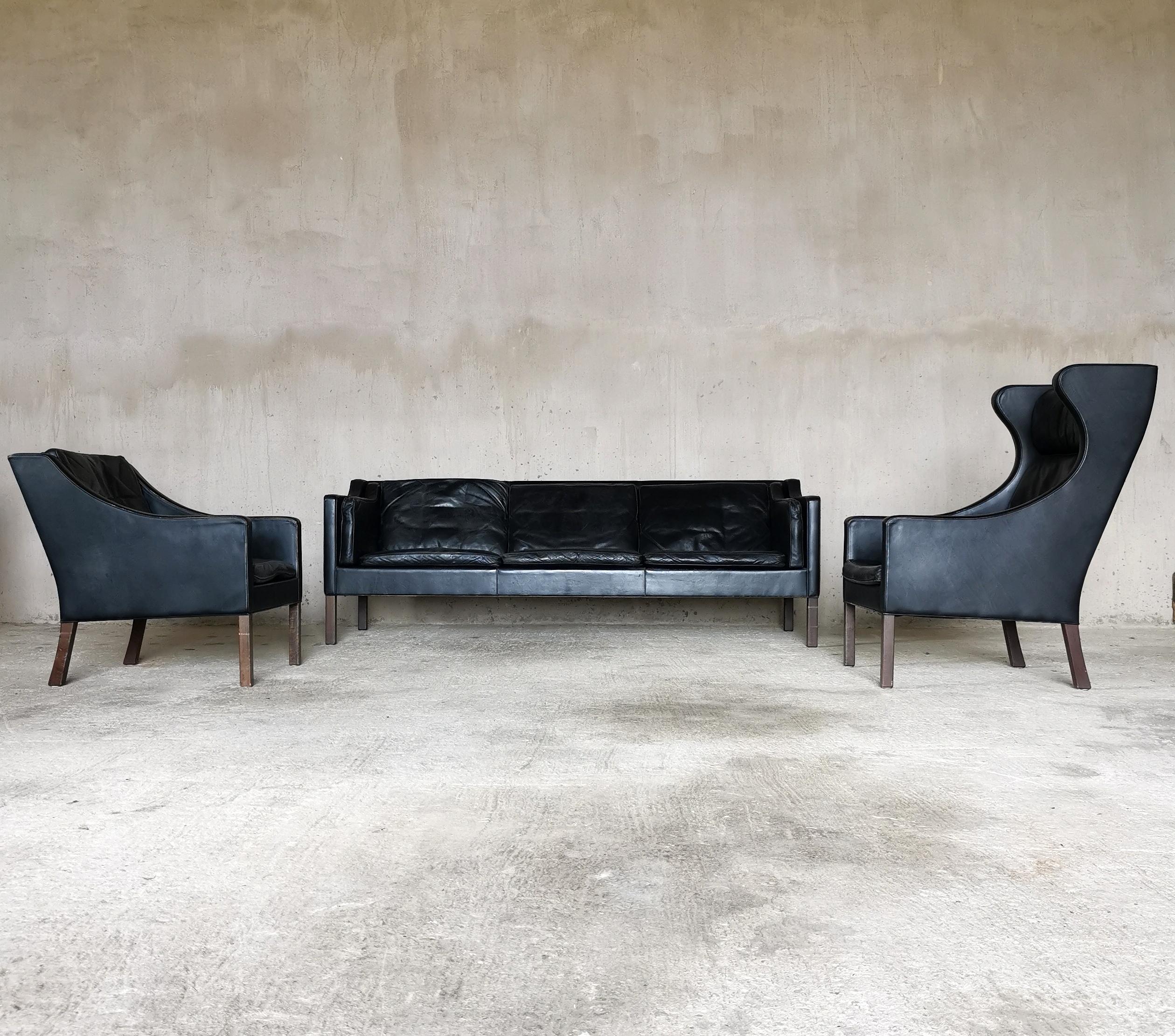 Børge Mogensen Black Leather Lounge Chair 2207 Fredericia Furniture Denmark 1960 For Sale 3