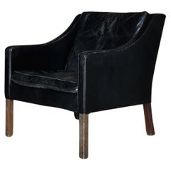 Børge Mogensen Black Leather Lounge Chair 2207 Fredericia Furniture Denmark 1960