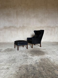 Børge Mogensen black leather ottoman model 2202, Fredericia Furniture, Denmark