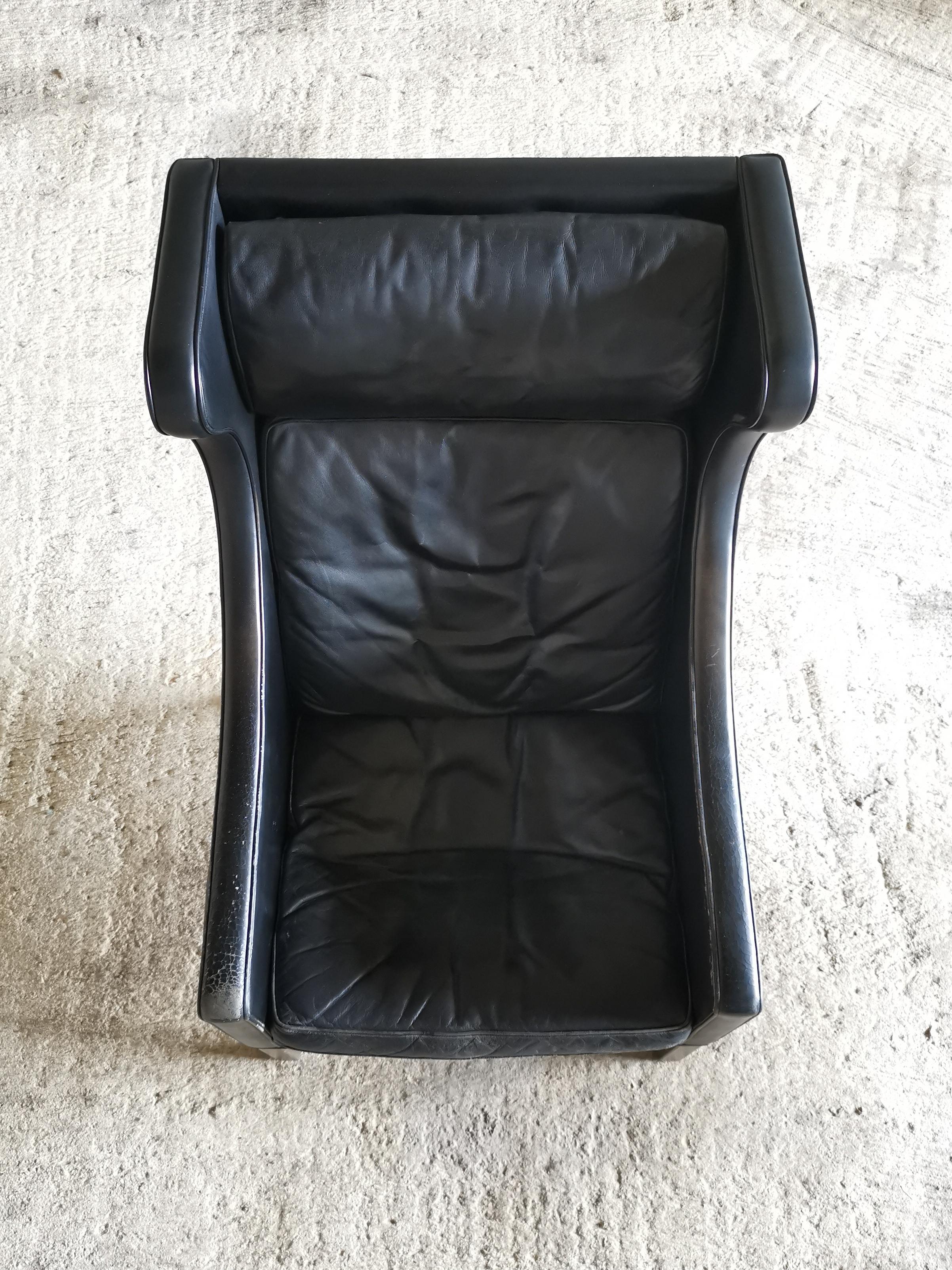 Danese Børge Mogensen modello Wingback in pelle nera 2204 Fredericia Furniture, Danimarca in vendita
