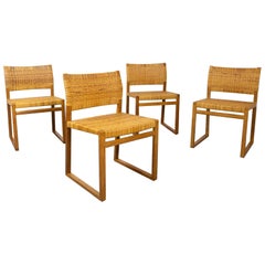 Børge Mogensen BM61 Oak and Wicker Dining Chairs, Set of 4, Denmark 1950s