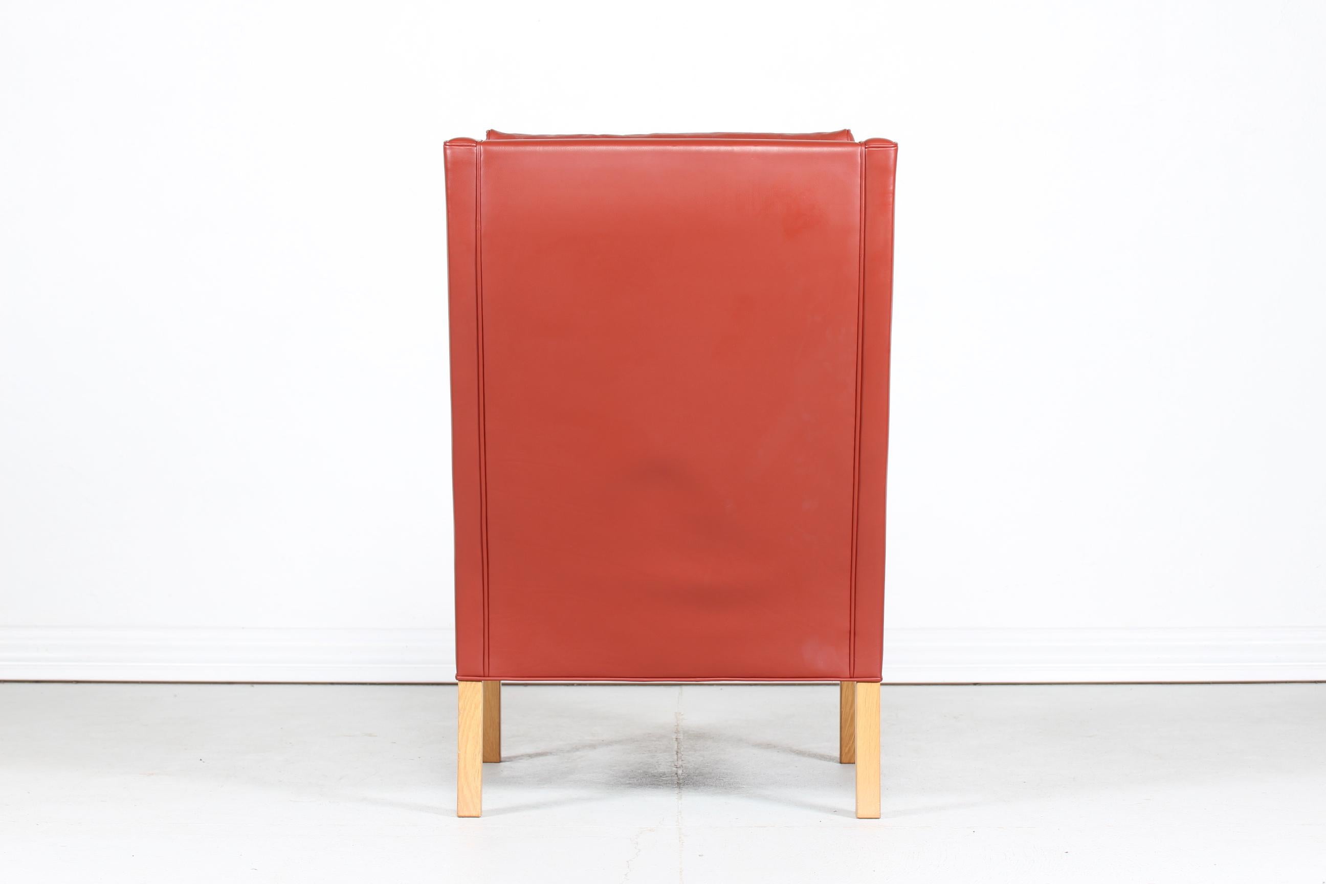 Mid-Century Modern Børge Mogensen Chair 2204 with Red Brown Leather by Fredericia Stolefabrik 
