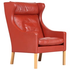Børge Mogensen Chair 2204 with Red Brown Leather by Fredericia Stolefabrik 