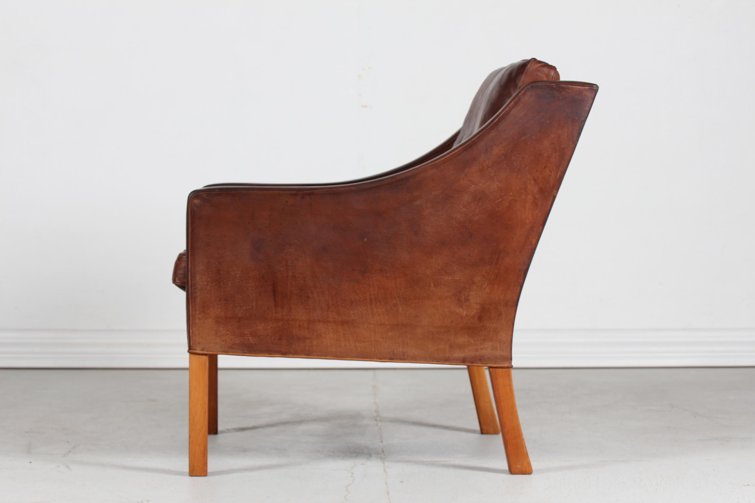 Mid-Century Modern Børge Mogensen Chair with Cognac Colored Leather by Fredericia Furniture, 1970s