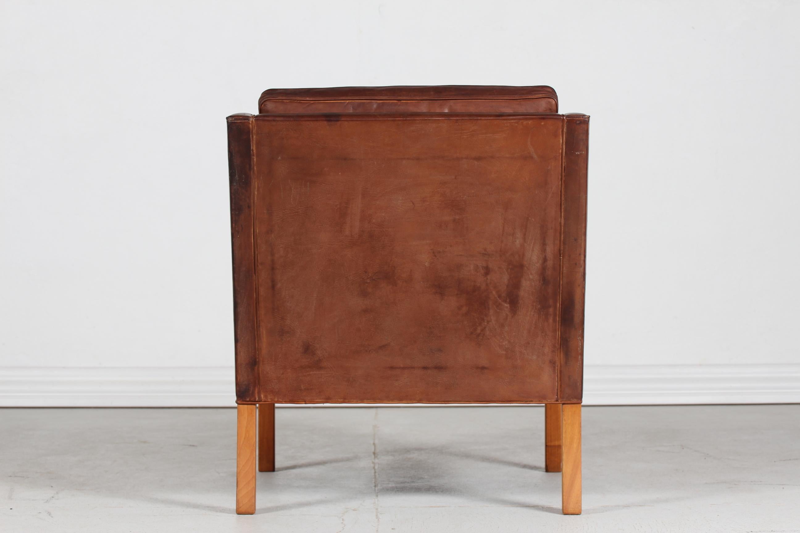 Danish Børge Mogensen Chair with Cognac Colored Leather by Fredericia Furniture, 1970s